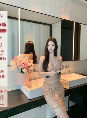 Hotdog 热狗很辣【娇柔软玉】假两件上衣蕾丝包臀半身裙女两件套