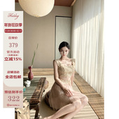 古董蕾丝 Hotdog 热狗很辣 蕾丝拼接网纱连衣裙女甜美吊带短裙