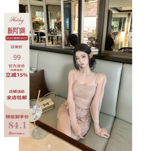 外套 Hotdog 网纱开衫 温柔低语 蕾丝吊带女两件套上衣 热狗很辣