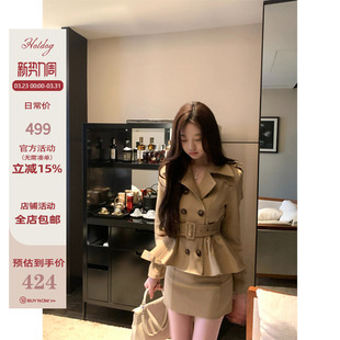 裙裤 Hotdog 卡其双排扣外套女春秋 迷雾柏林 热狗很辣