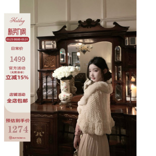 高级显贵中古杏色短款 Hotdog 獭兔皮草 贵气娇兔 外套 热狗很辣