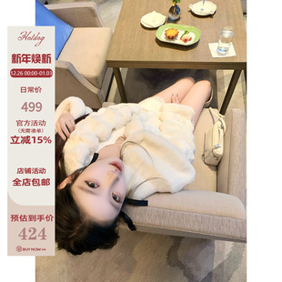 仿真毛皮草 皑皑雪域 奶白色大翻领皮草外套 热狗很辣 Hotdog