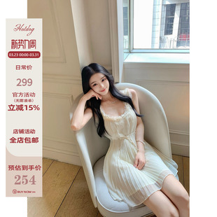 Hotdog热狗很辣【天鹅湖畔】甜美温柔气质蕾丝边百褶连衣裙+绑带