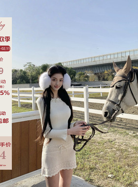 Hotdog 热狗很辣【浪漫时分】 裸灰色极简气质长袖花边针织连衣裙