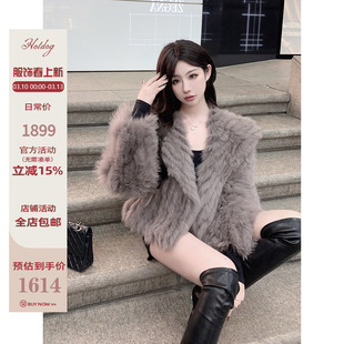 Hotdog 热狗很辣 重工款真皮草 灰色狐狸皮草时髦宽松短外套