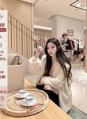 Hotdog 热狗很辣【雪霁柔雾 仿真皮草】软乎乎中长款连帽皮草外套