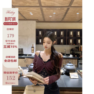 黑色蕾丝吊带 视线焦点 小众设计V领针织上衣 热狗很辣 Hotdog