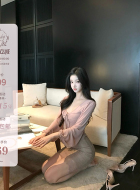 Hotdog 热狗很辣【棠脂粉玉】女人味绑带褶皱上衣/蕾丝半身裙套装