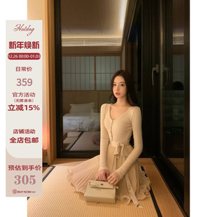 精致温柔气质蝴蝶结绑带收腰连衣裙 黎夕旧梦 Hotdog 热狗很辣