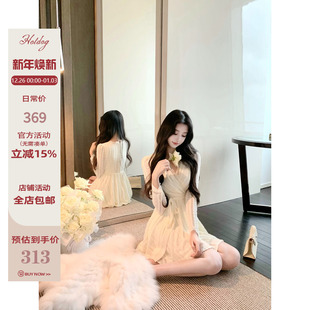 精致气质女人味白色蕾丝拼接连衣裙 日暮情书 Hotdog 热狗很辣