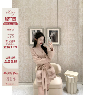 V领收腰显瘦温柔气质连衣裙 琉金狐毛 Hotdog热狗很辣 娇柔美人