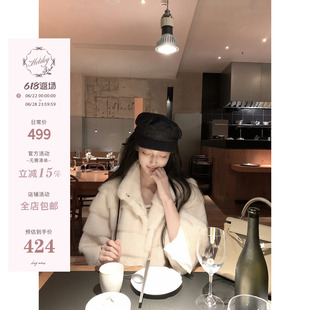 Hotdog 热狗很辣【娇气黛妃 仿真皮草】奶杏色七分袖皮草短款外套
