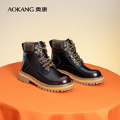 奥康女鞋 靴 保暖厚底复古马丁靴潮流纯色机车靴时装 冬季 新款