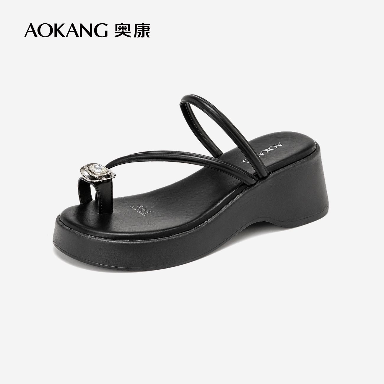 奥康简约厚底水钻套指凉拖鞋