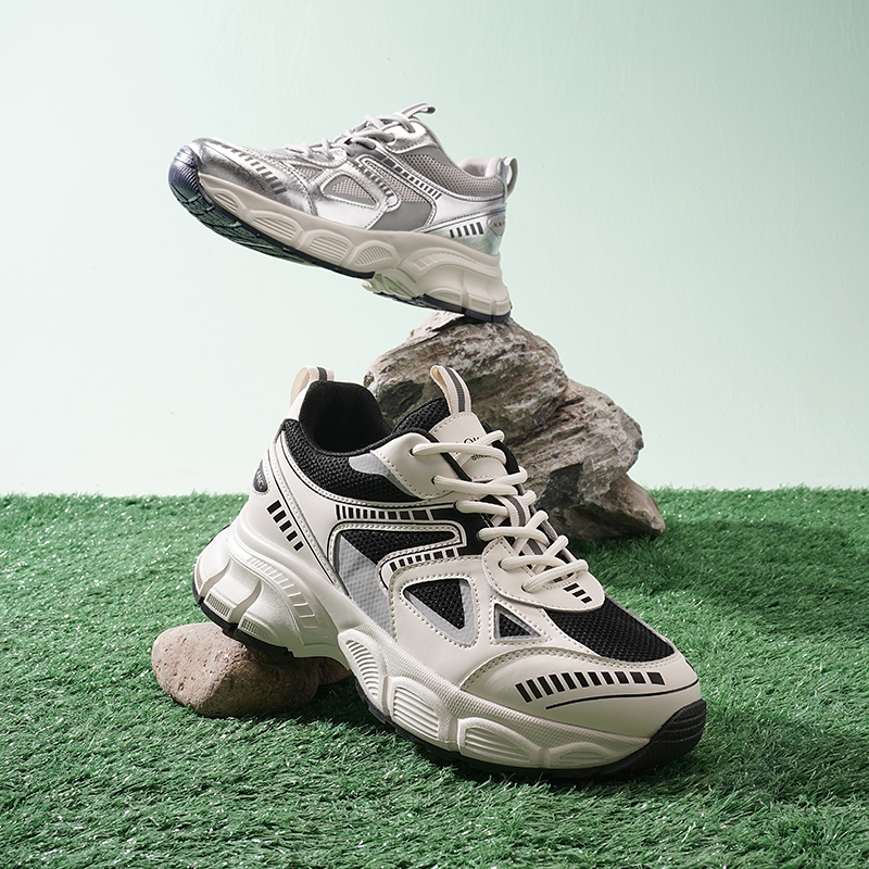 奥康银色厚底显腿长老爹鞋百搭