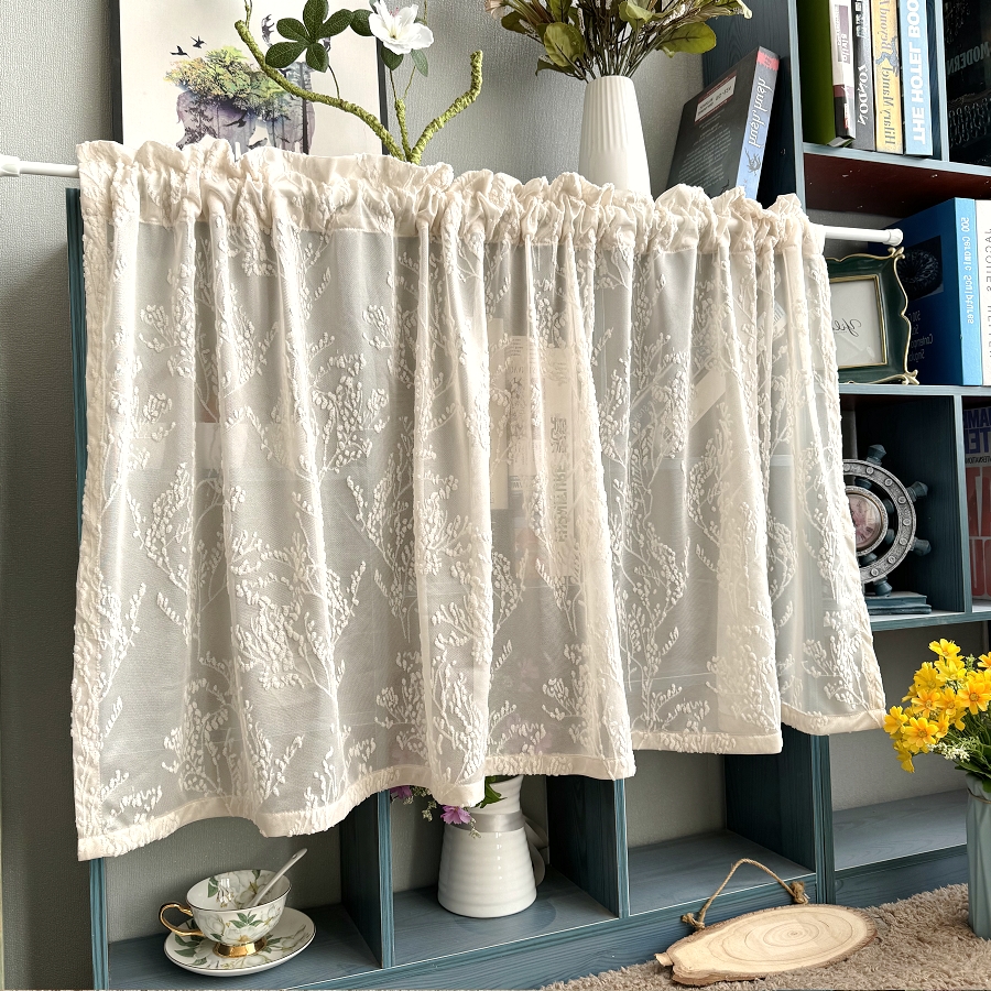 美式厨房半帘米色欧式橱柜帘门帘免打孔法式遮光透光成品半截短帘