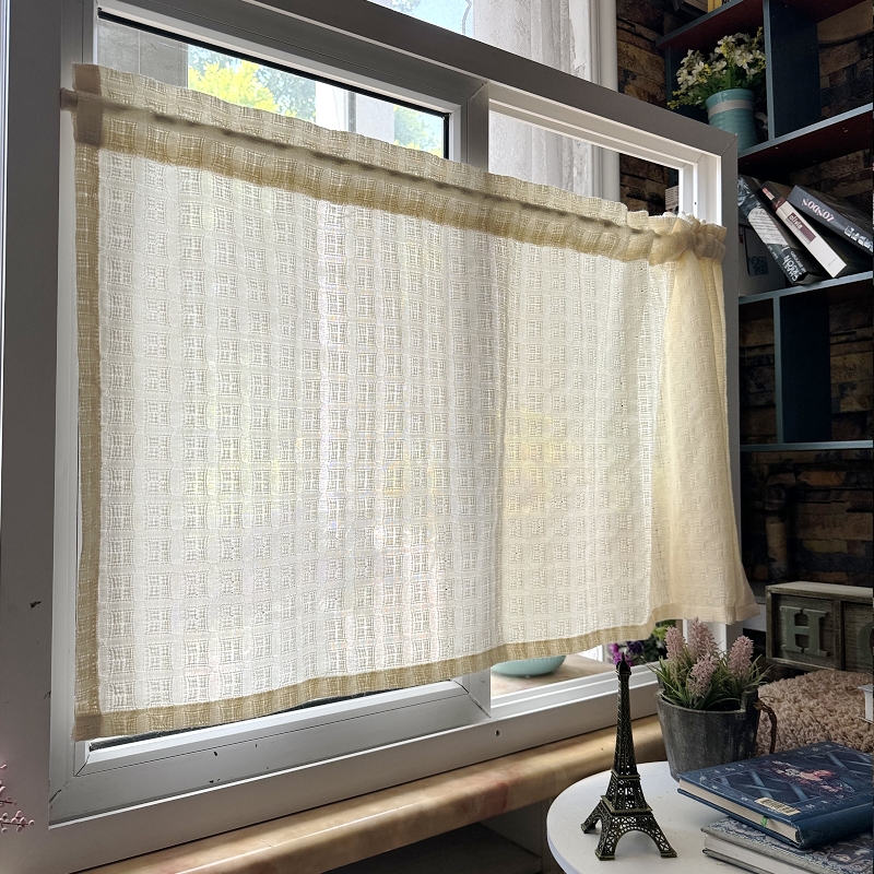 奶油色厨房半帘简约原木色日式橱柜帘门帘法式遮光透光成品窗帘