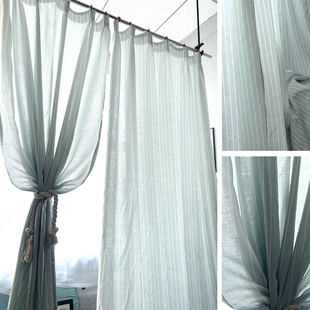 涤麻纱帘窗帘半遮光麻纱茶室禅意日式 透光不透人客厅书房阳台窗纱