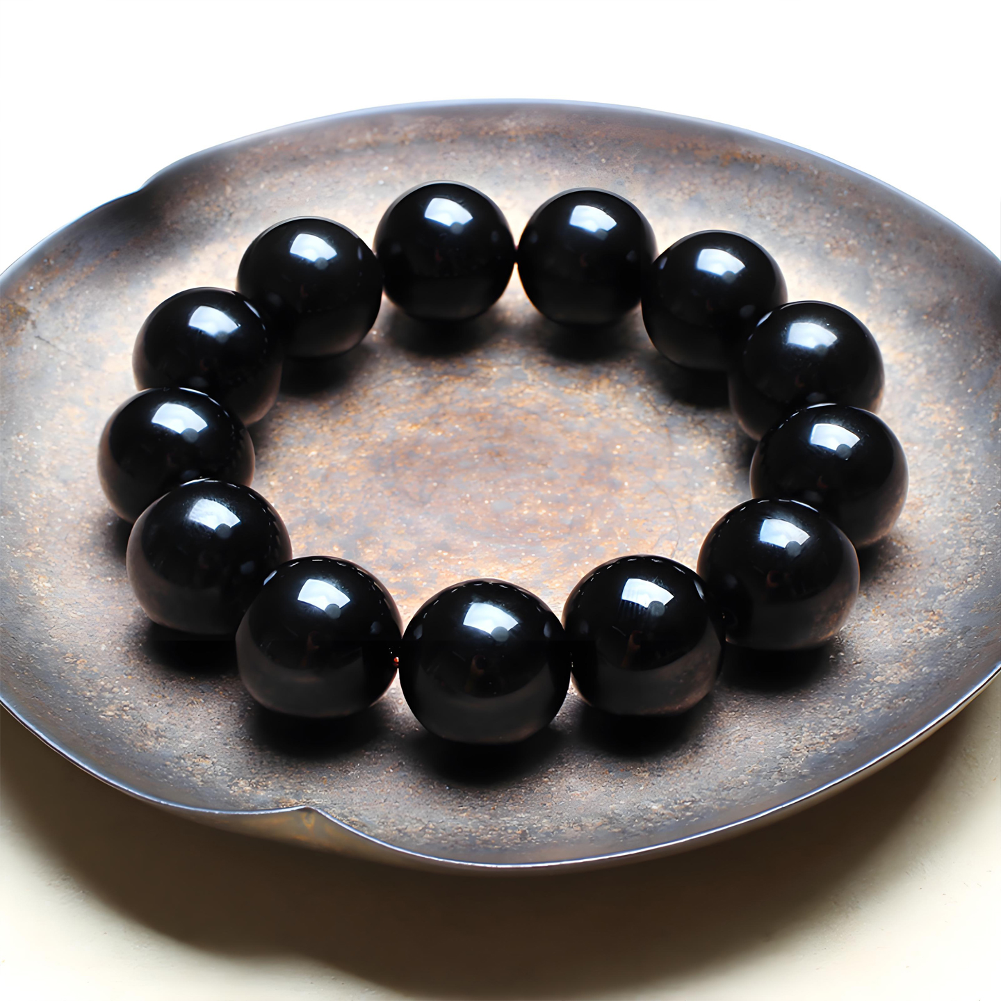 天然乌金黑曜石单圈手串男女款