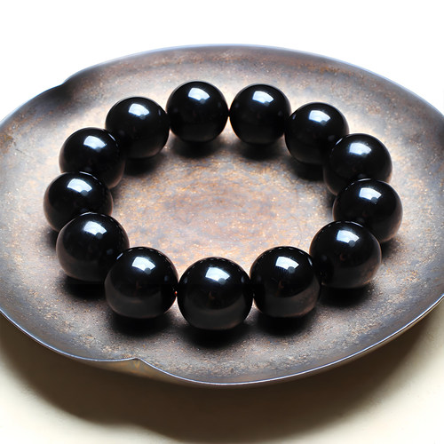 天然乌金黑曜石单圈手串男女款