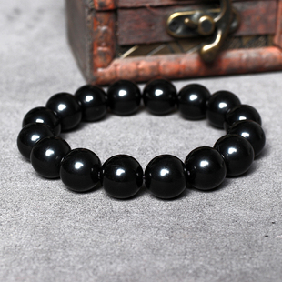 天然黑曜石手串男女单圈高抛光黑曜岩珠子串珠手链乌金黑耀石手饰