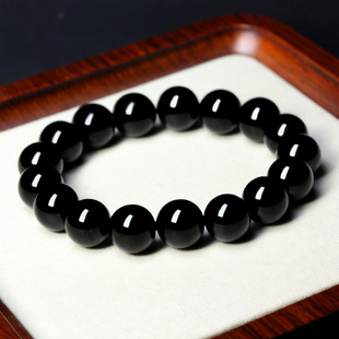 天然乌金黑曜石手链男女款 单圈手串黑耀石黑色珠子本命年水晶饰品