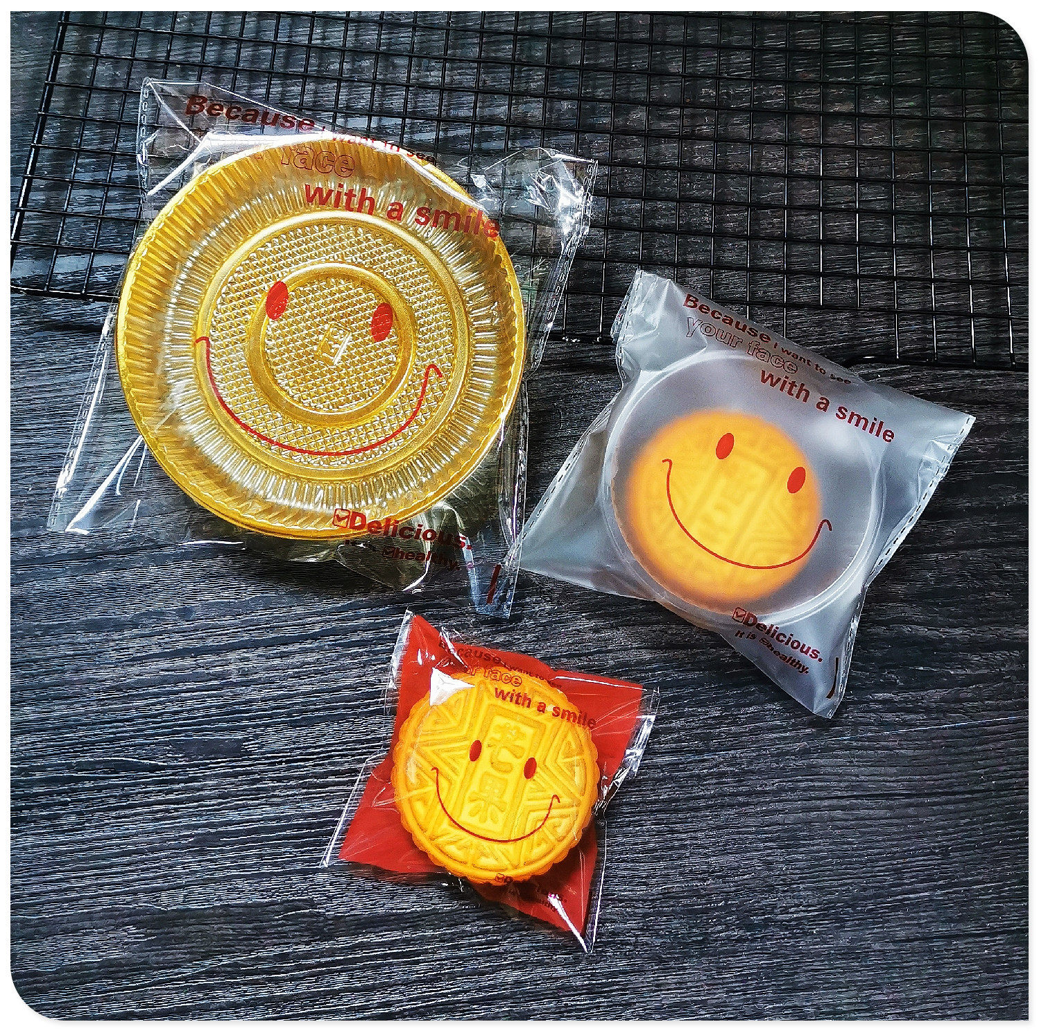 韩版可爱笑脸透明礼品包装袋自粘袋中秋月饼糖果袋50克125克250克