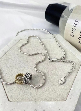 s925纯日韩小麦纹双色滚筒圆球闪闪项链个性小众设计感觉感毛衣链