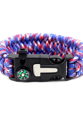户外救生5合1七芯伞绳编织求生手环指南针打火石逃生应急伞绳手链