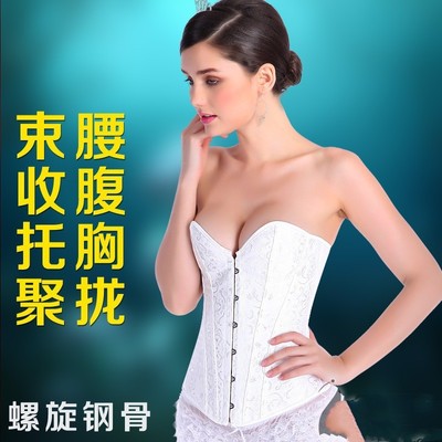 暗后同款塑形衣欧美宫廷提花束身衣黑色复古胸托产后连体塑身衣女