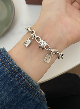 新款s925银老花手链女男情侣款ins小众设计轻奢高级感潮复古