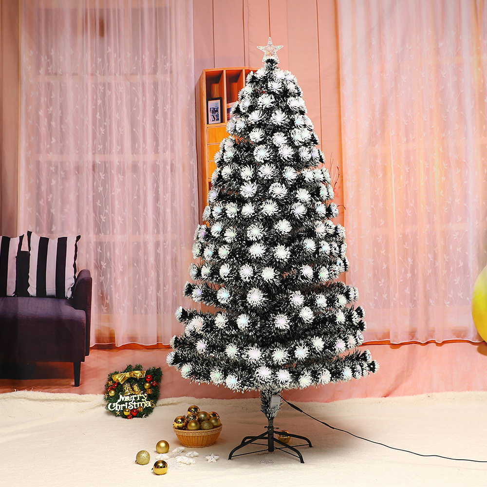 LED圣诞光纤变色白边叶光纤树发光纤圣诞树商城店铺装饰