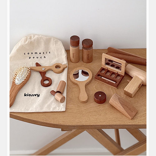 儿童化妆玩具木制仿真梳子化妆镜口红吹风机模型梳妆过家家套装
