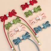 新中式 旗袍盘扣扣子长尾巴兔耳珍珠流苏扣手工编织纽扣汉服装 饰扣