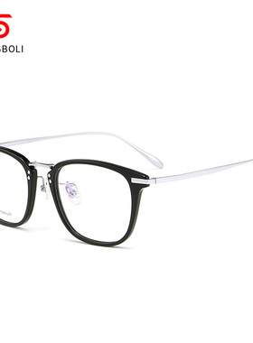 复古板材眼镜框男纯钛 全框 可配有度数近视眼镜架女黑色文艺方框