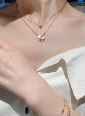 白贝母蝴蝶项链18K玫瑰金轻奢天然母贝Buttefly锁骨链女神节礼物