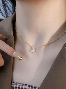 蝴蝶白贝母18k金项链锁骨链