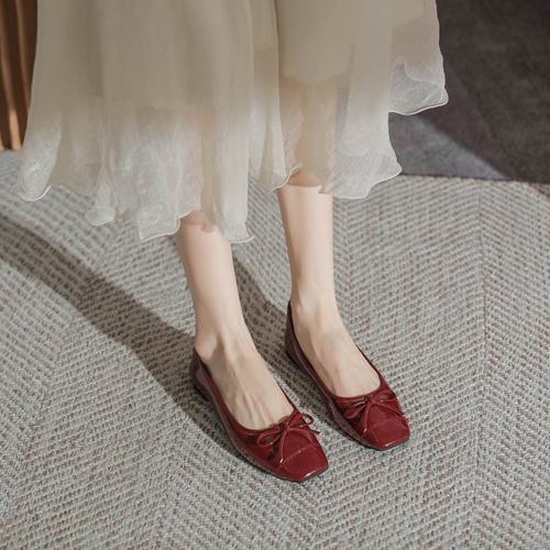 Flat bottomed single shoes for women in spring, nude color,