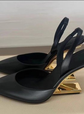 Rear empty high-heeled sandals, women's summer elastic shoes