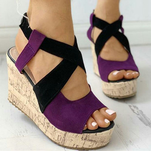 lady欧美坡跟凉鞋 roman plus women 女 sandals shoes size wedge