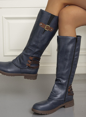 Plus size chic casual square-heeled women tall leather boots