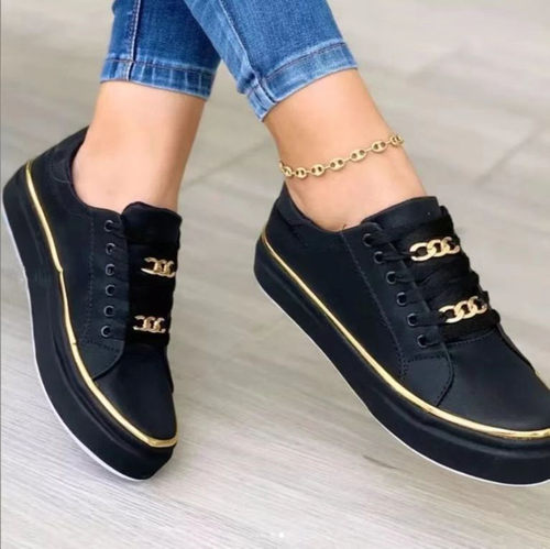 厚底链条运动单鞋women causal shoes big size 43 single shoes