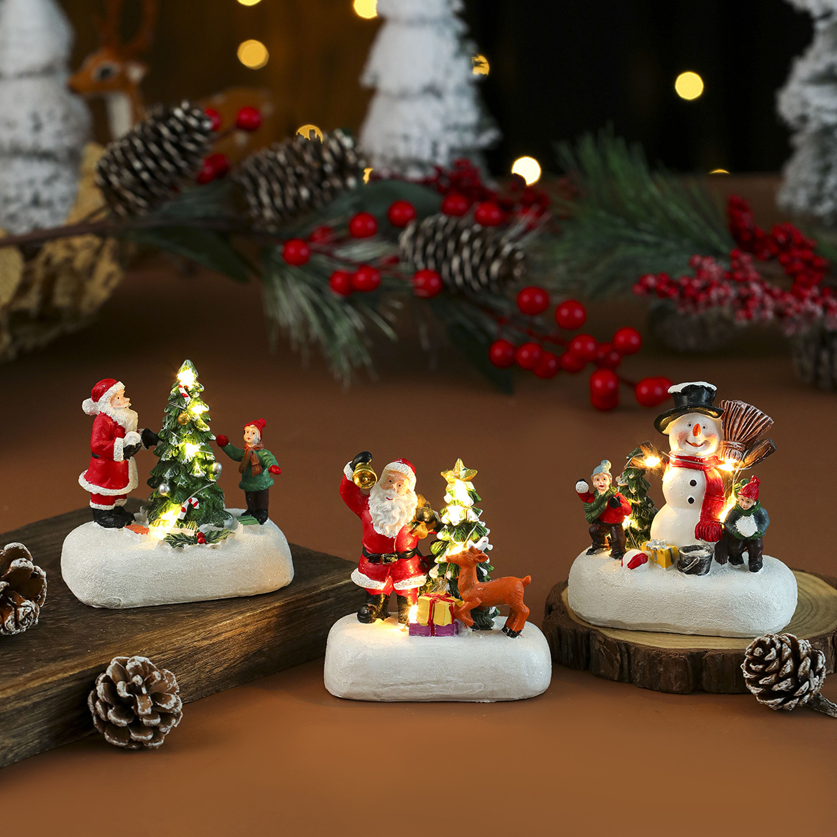 Christmas resin house glowing Santa Claus desktop decoration