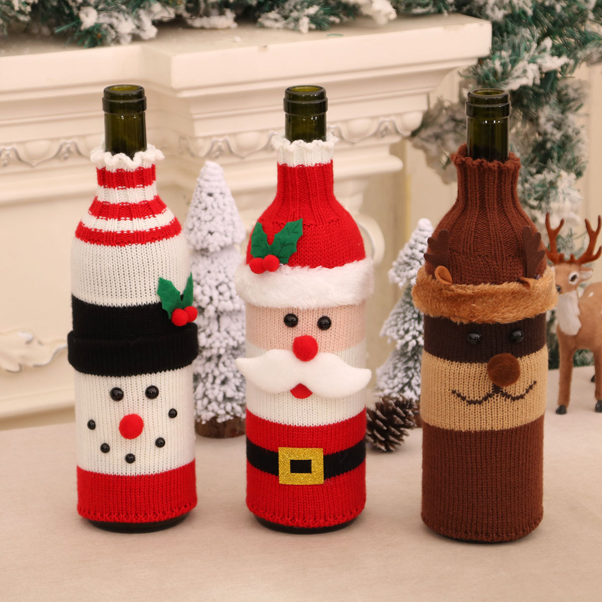 Christmas Decoration Wine Bottle Skirt Knitted Yarn Red Wine