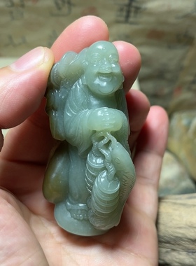 来料加工和田玉弥勒佛手把件 可售