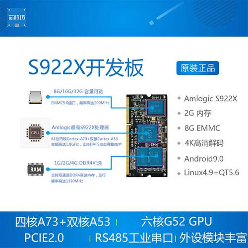 Amlogic S922X开发板 晶晨六核A73 安卓9.1 Linux+QT5 opengl启划