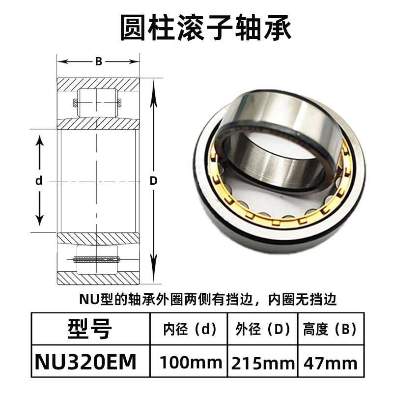 圆柱滚子轴承N NJ NU NF RNU NUP 320EM 尺寸:100*215*47