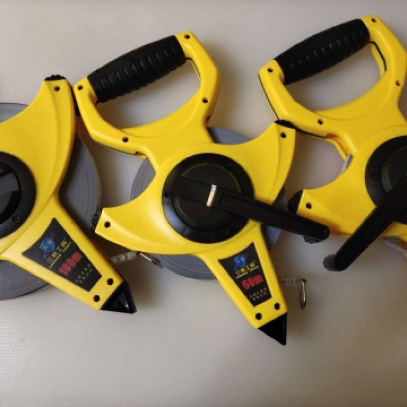 30米50米100米尼龙覆膜防水插地塑架手摇加厚钢卷尺工程用尺