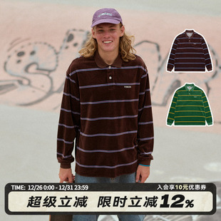 男女新款 VISION官方 POLO衫 复古条纹天鹅绒长袖 美式