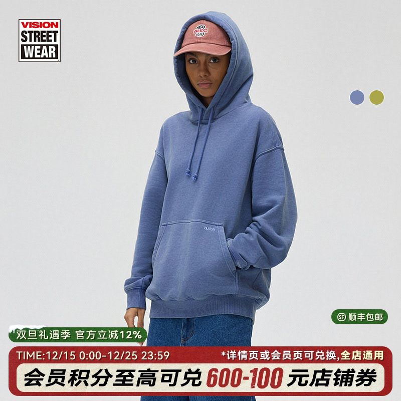 VISION官方 经典复古重磅洗水LOGO宽松落肩连帽卫衣男女25春2色